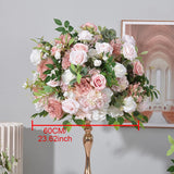 Pink Artificial Large Flower Ball Rose Hydrangea Green Plants Flower Row Runner Wedding Backdrop Decor Floral Wall Party Props