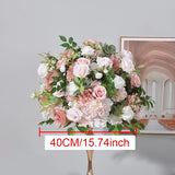 Pink Artificial Large Flower Ball Rose Hydrangea Green Plants Flower Row Runner Wedding Backdrop Decor Floral Wall Party Props