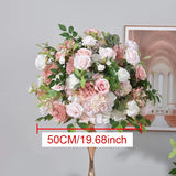 Pink Artificial Large Flower Ball Rose Hydrangea Green Plants Flower Row Runner Wedding Backdrop Decor Floral Wall Party Props