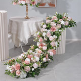 Pink Artificial Large Flower Ball Rose Hydrangea Green Plants Flower Row Runner Wedding Backdrop Decor Floral Wall Party Props