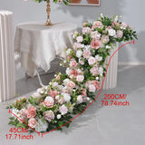 Pink Artificial Large Flower Ball Rose Hydrangea Green Plants Flower Row Runner Wedding Backdrop Decor Floral Wall Party Props